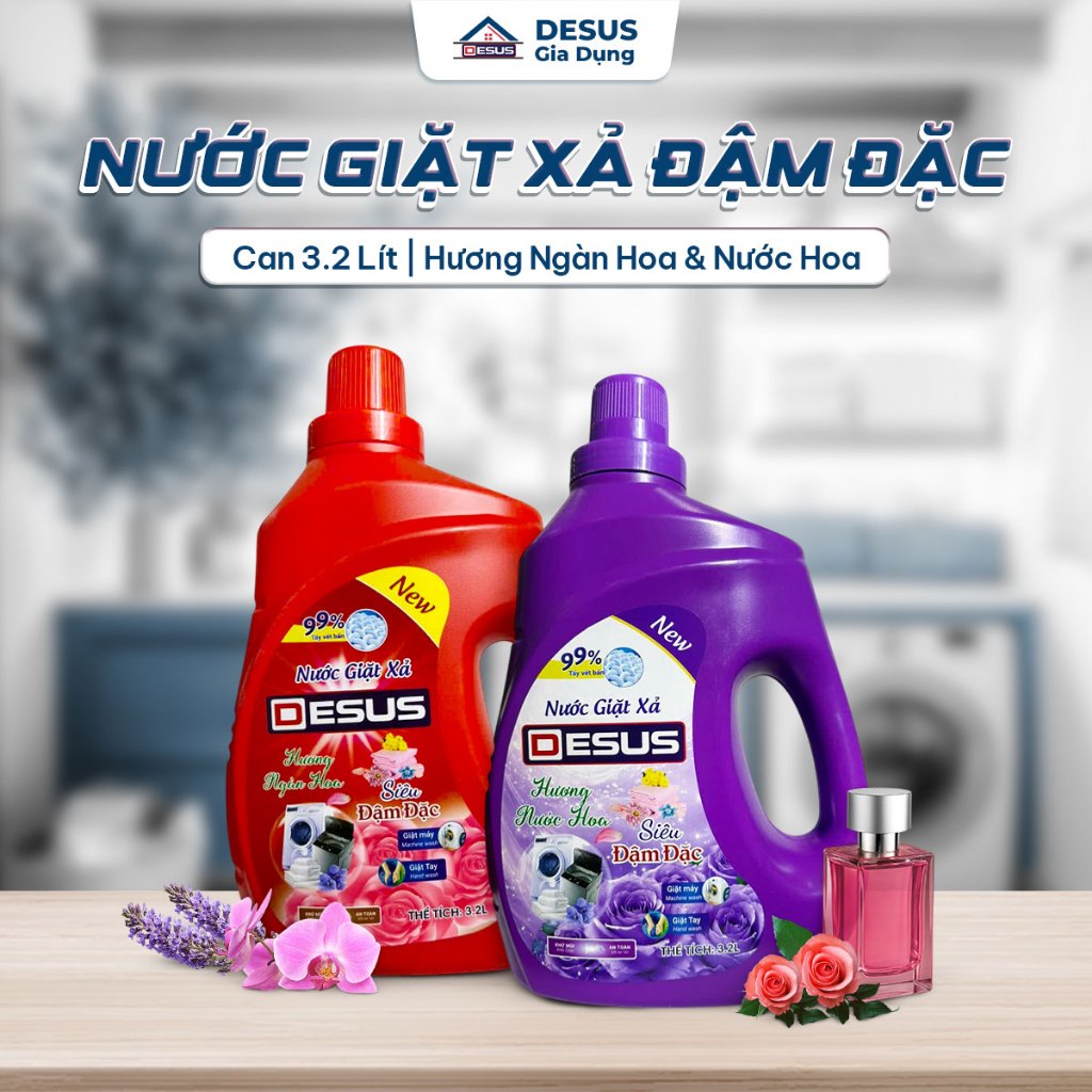 Nước Giặt Xả Desus 3.2L Đậm Đặc 2in1 Hương Nước Hoa / Ngàn Hoa Thơm Lâu Giặt Sạch Sâu Dùng Tay & Máy