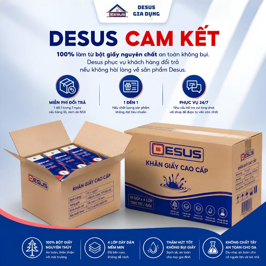 Khăn Giấy Rút Đáy DESUS 1100 Tờ 4 Lớp | 100% Bột Giấy Nguyên Thủy | Mềm Mịn - Dai - Thấm Hút Tốt