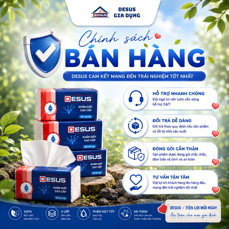 Khăn Giấy Rút Để Bàn DESUS 300 Tờ 4 Lớp | 100% Bột Giấy Nguyên Chất, Mềm Mịn, Thấm Hút Vượt Trội